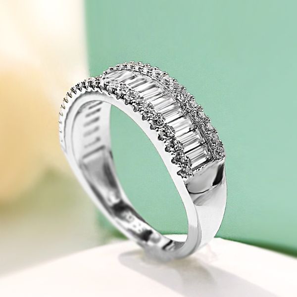 

wedding accessories pure silver engagement rings fadeless double rows gear diamond birdal ring proposal ring no fading ladies jewelry r177, White
