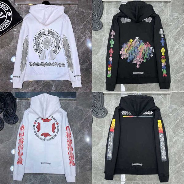 

men's fashion luxury sweatshirts jackets ch hoodies men women designer boy sanskrit print sweater zipper hooded cross pullover hoodie c, Black;brown