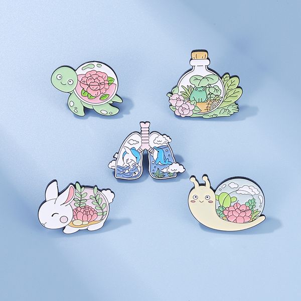 

cute brooches pin for women kids fahsion jewelry shirt coat dress snail rabbit turtle denim bag decor metal enamel pin, Gray