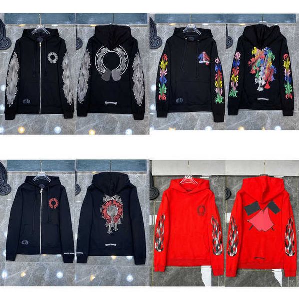 

mens jackets luxury fashion sweatshirts designer hoodies ch men women zipper cross scroll simple hooded sweater pullover hoodie casual coat, Black