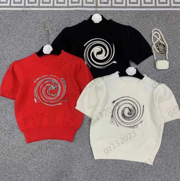 

womens sweaters chest logo drill bubble short sleeve slim knitted sweater thread round neck pullover fashion knitwear luxury brand women app, White;black