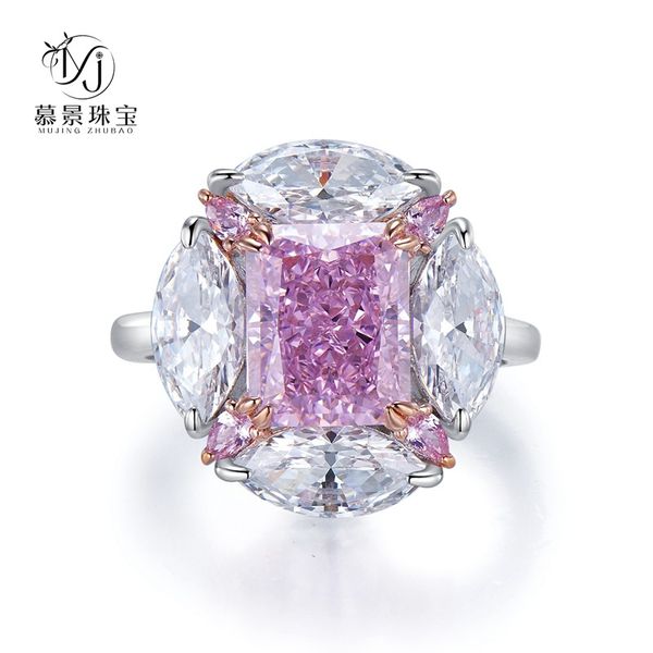 

wedding accessories pure silver engagement rings fadeless sea pink diamond birdal ring proposal ring no fading ladies jewelry r227, White