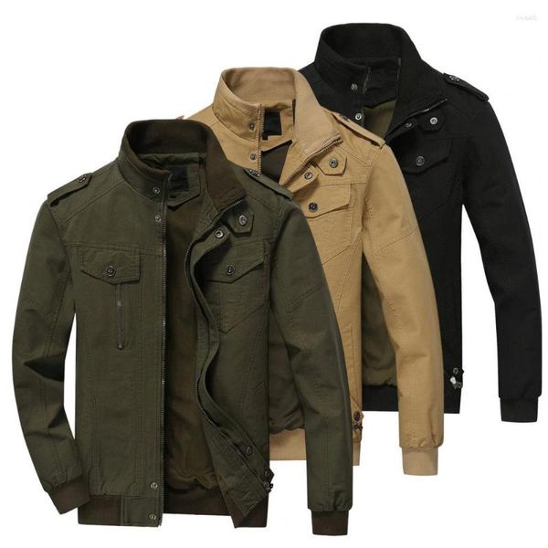 

men's jackets mens bomber cargo casual stand collar fashion plus size solid zipper windproof coat, Black;brown