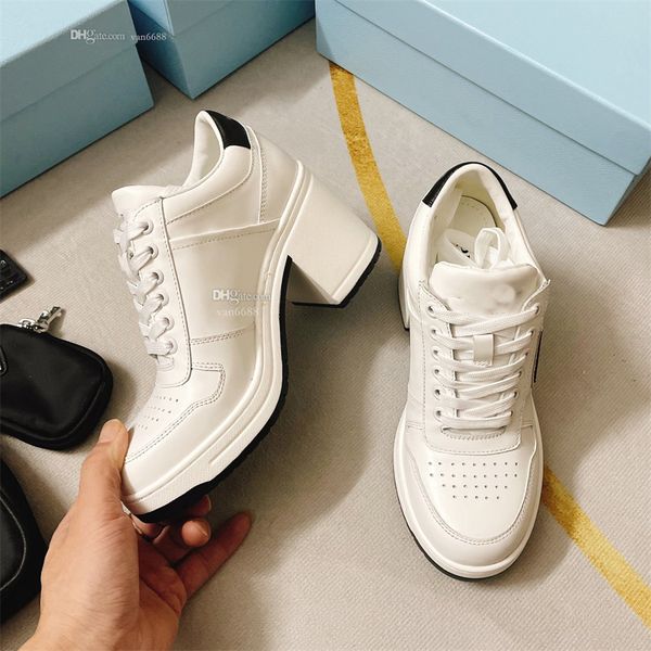 

designer casual shoes downtown high-heeled leather sneakers luxury prads training shoe fashion sneaker shoe platform lace up print plate-for, Black