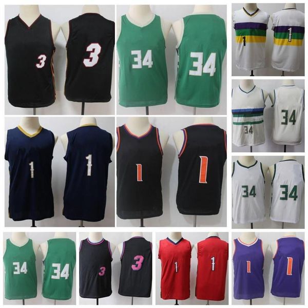 

youth kid 3 wade 34 antetokounmpo 1 williamson booker basketball stitched2818, Black