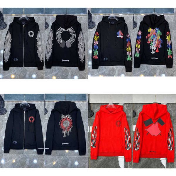 

jackets fashion luxury mens sweatshirts designer hoodies ch men women zipper cross scroll simple hooded sweater pullover hoodie casual coat, Black