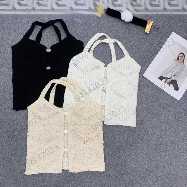 

womens tanks camis diamond stripe hollow design sleeveless knitted vest custom button open designer halter vests fashion women clothes 3 col, White