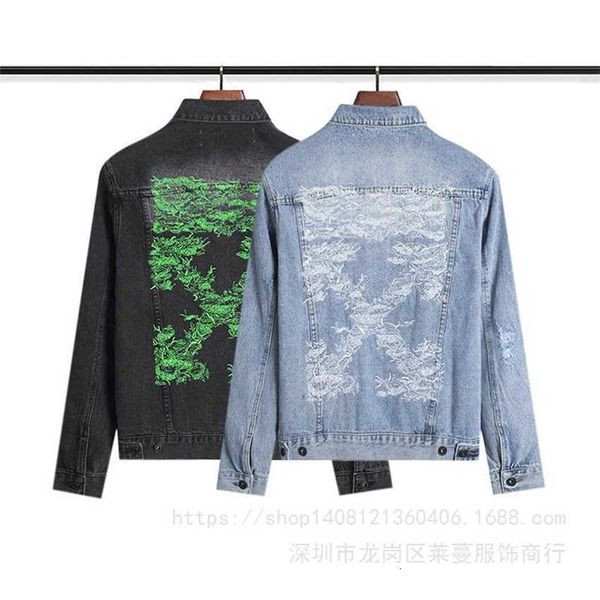 

chaopai offs style ow embroidered arrow denim jacket casual men and women lovers loose, Black