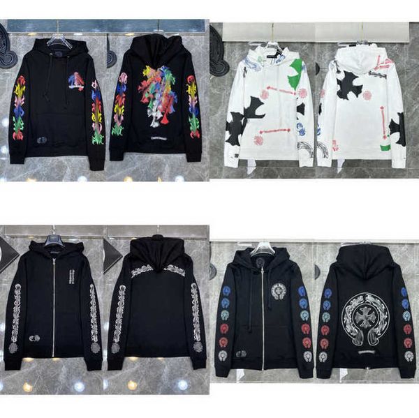 

men's fashion luxury jackets sweatshirts men women classic hoodies ch zipper hooded sweater designer cross pullover sanskrit hoodie cas, Black