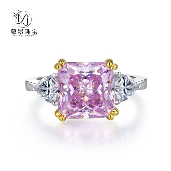 

wedding accessories pure silver engagement rings fadeless couple pink square diamonds birdal ring proposal ring no fading ladies jewelry r05, White
