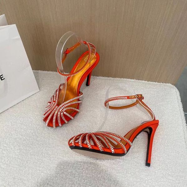 

super high heel sandal fashion slim dress shoes satin sandals water drop heart crystal diamond decorative slingsdesigner .5cm stiletto hee, Black