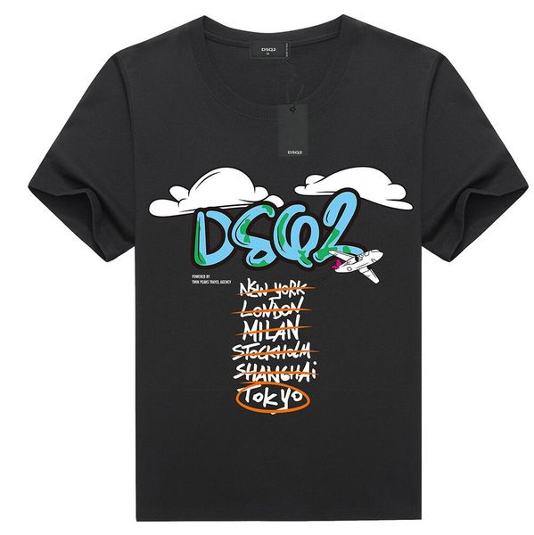 

dsq cotton twill fabric new summer men's short sleeve printed loose t-shirt fashion casual round neck pullover half sleeve shirt wholes, White;black