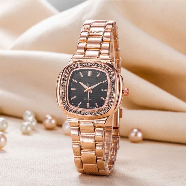 

women watch dress fashion watches rose gold stainless steel black dial diamond wristwatches quartz clock gifts155p, Slivery;brown