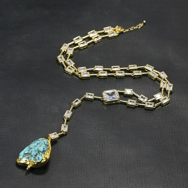 

rectangle cut clear cubic zirconia blue turquoise women wedding party necklace jewelry brides accessories, Silver