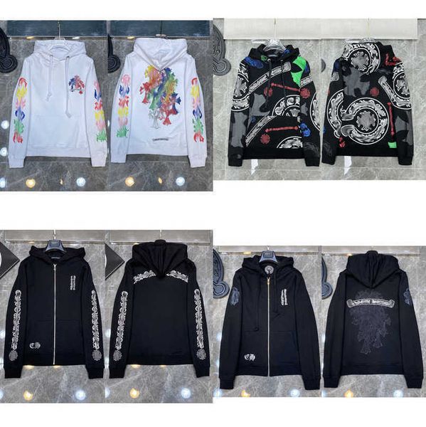 

men's luxury fashion jackets sweatshirts men women classic hoodies ch zipper hooded sweater designer cross pullover sanskrit hoodie cas, Black