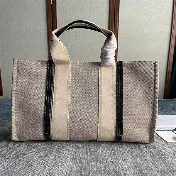 

designer handbag woody tote bag large capacity canvas travel bag letters stitched cowhide portable shoulder bag casual shopping of2923