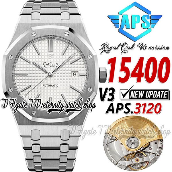 

apsf v3 aps15400 mens watch cal.3120 a3120 automatic ultra-thin 9.8mm silver texture dial stick markers 904l stainless steel bracelet super, Slivery;brown