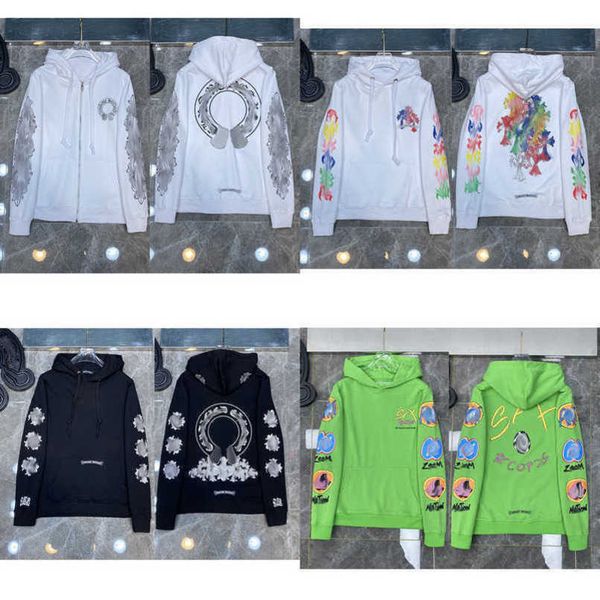 

fashion luxury jackets mens sweatshirts designer hoodies ch men women zipper cross scroll simple hooded sweater pullover hoodie casual coat, Black