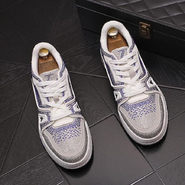 

luxury designer shoes new rhinestone patchwork lace up casual board shoes for men flats punk rock prom loafers walking sneakers da015, Black