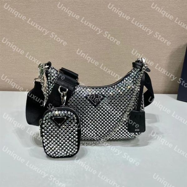 

1bh204 diamond re-edition 2005 nylon 3-in-1 bag handbag womens luxury metal triangle leather trim iconic mini hobo bag ladies fash250o