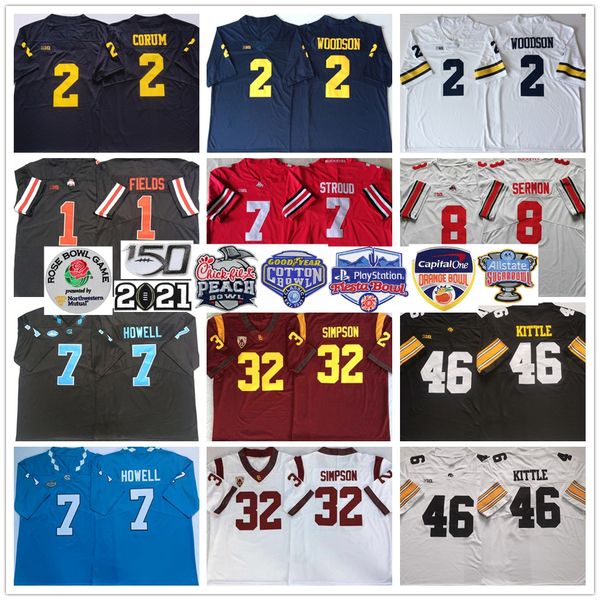 

ncaa college football jerseys usc trojans 32 oj simpson ohio states buckeyes 8 trey sermon 7 cj stroud north carolina tar heels sam howell i, Black