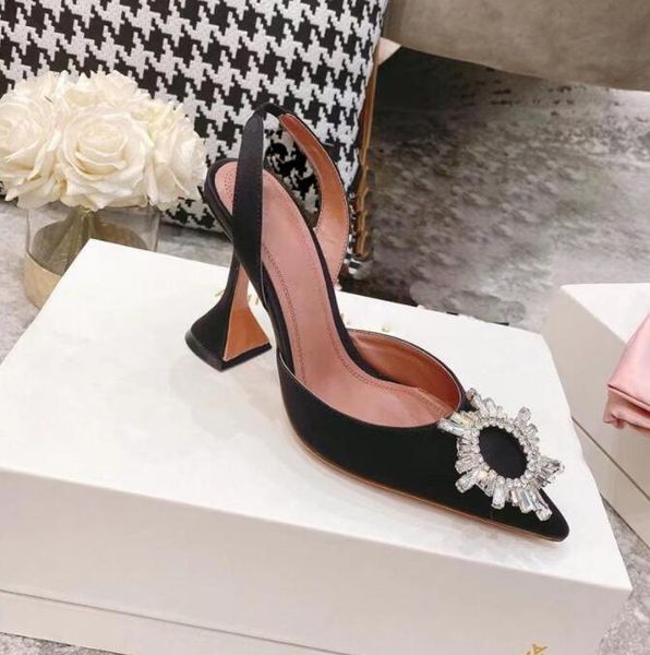 

amina muaddi dress sandals satin pointed slingbacks bowtie pumps crystal-sunflower high heeled shoe10cm women's luxury designer party w, Black