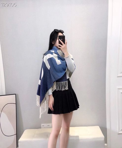 

new milk tea gradient color large letter scarf for women fashion european and american double-sided cashmere tassel shawl aaa668, Blue;gray