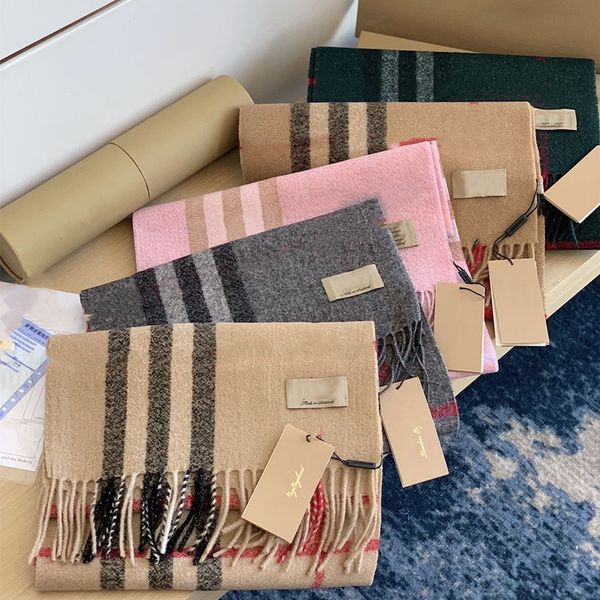 

2021 cashmere designers scarves old stripes brand shawl scarf for women tassel camel grey green pink 5colors mix long wraps men scarfs 30x 1, Blue;gray