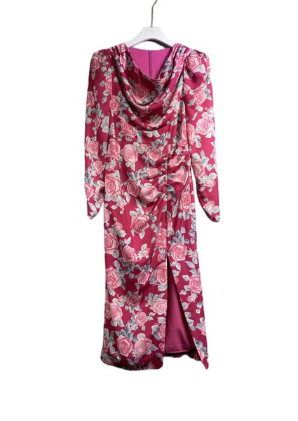 

spring 2023 new temperament printing long dress with split hem, Black;gray