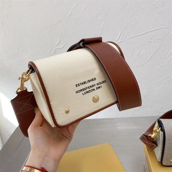 

17cm small horseferry canvas brand messenger bag flap crossbody wide shoulder strap letter bags handbags burb wallet bag289y
