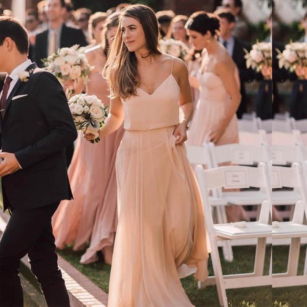 

2023 blush bridesmaid dresses spaghetti straps floor length chiffon satin beach plus size wedding guest gowns custom made formal evening wea, White;pink