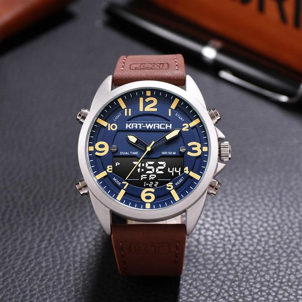 

2020 luxury watch men brand leather watches man quartz analog digital waterproof wristwatch big watch clock klok kt18182782, Slivery;brown