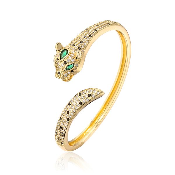 

s3396 copper gold plated zircon leopard bangle bracelets for women niche design bracelet, Black