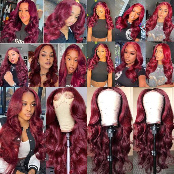 

lace wigs 99j burgundy synthetic for women body wave glueless pre plucked hairline with baby hair heat resistant fiber 221216, Black;brown