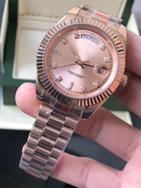 

luxury mens watch 41mm automatic mobile all stainless steel mechanical wrist watch double calendar diamond nail, Slivery;brown