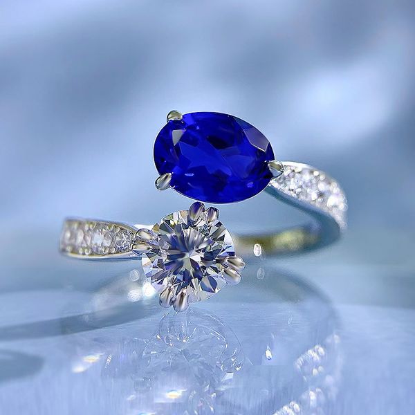 

wedding accessories pure silver engagement rings fadeless sapphire diamond birdal ring proposal ring no fading ladies jewelry opening adjust, White