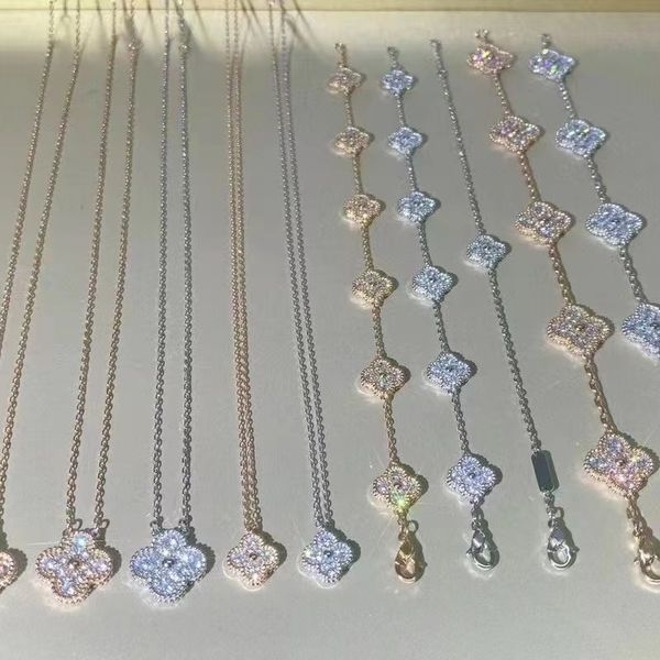 

luxury van clover designer necklace mother of pearl sweet flower 4 leaf 18k gold brand pendant choker necklaces earrings diamond wedding jew, Silver