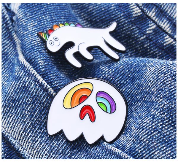 

cartoon rainbow stick unicorn pony ghost alloy brooch simple rainbow animal personality badge, Blue