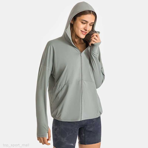 

l-185 women yoga coat hoodie upf clothes runing rashguard ice silk quick drying outdoor sports rash guards leisure mountaineering sun