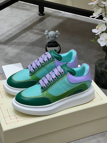 

high-end color stitching leather sneakers shoes chunky rubber outsole women men low-soft calfskin sports treaded rubber couple trainers, Black