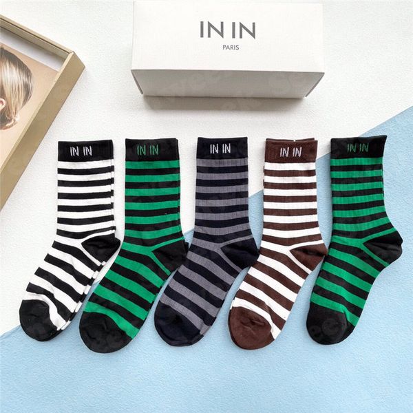 

womens socks mens luxury cotton sock classic designer letter striped stocking comfortable hosiery five pairs with box, Black;white