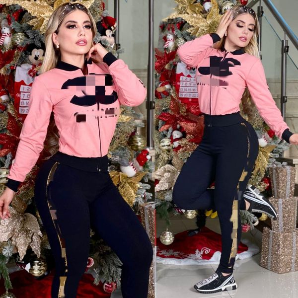 

2023 spring two piece pants tracksuit women outfits casual print zipper jacket and sweatpants sets ship, White