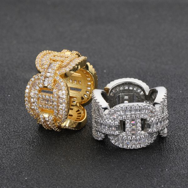 

hip hop mixed with side stones zircon pig nose cuban chain ring real gold electroplated hipopbling men's ring, Silver