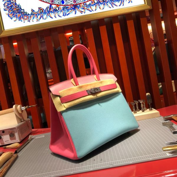 

by order half handmade quality epsom leather customer design brand bag30cm whole wax line stitichinggold and silver hard326j