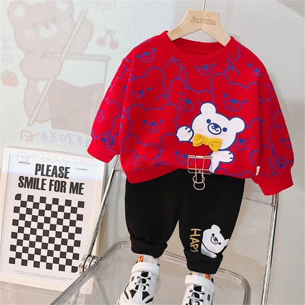 

2023 spring new children's clothing boys sets fashion cartoon girls print pullover hoodie pants 2 piece suit children casual sports set, White