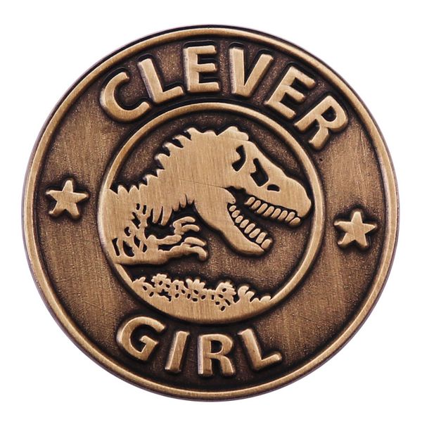 

clever girl dinosaur jurassic-park lapel pin feminist adventure pin, Blue