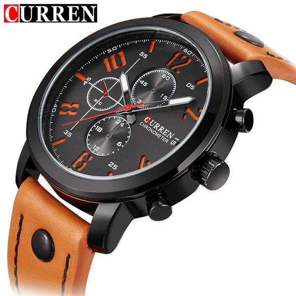 

brand luxury curren casual sports watch leather strap men's wrist watch quartz male clock relogio masculino reloj hombre238i, Slivery;brown