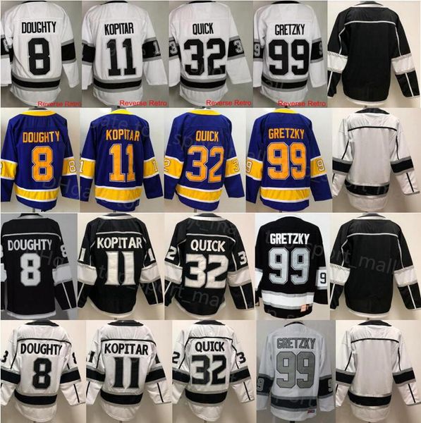 

reverse retro ice hockey 8 drew doughty jersey 11 anze kopitar 32 jonathan quick 99 wayne gretzky blank white black purple team color stitch, Black;red