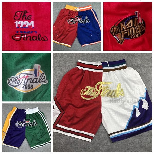 

ncaa vintage 1997 the finals just don 1994 basketball shorts 2008 pocket pants red green purple half yellow mens stitched logo s-x347m, Black