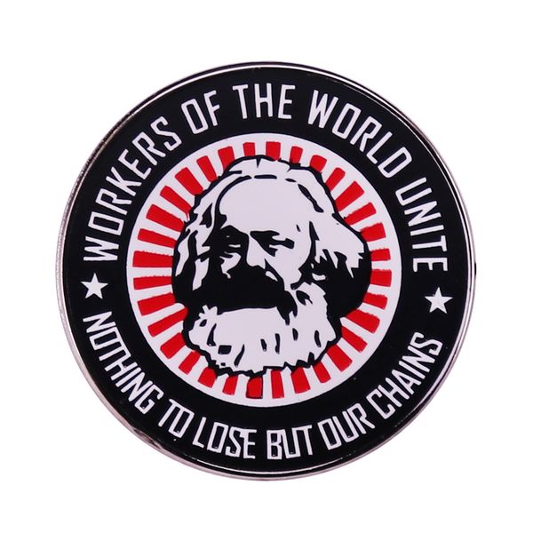 

nothing to lose but our chains workers of the world unite enamel pin karl marx brooch defeat capitalism socialist badge, Blue